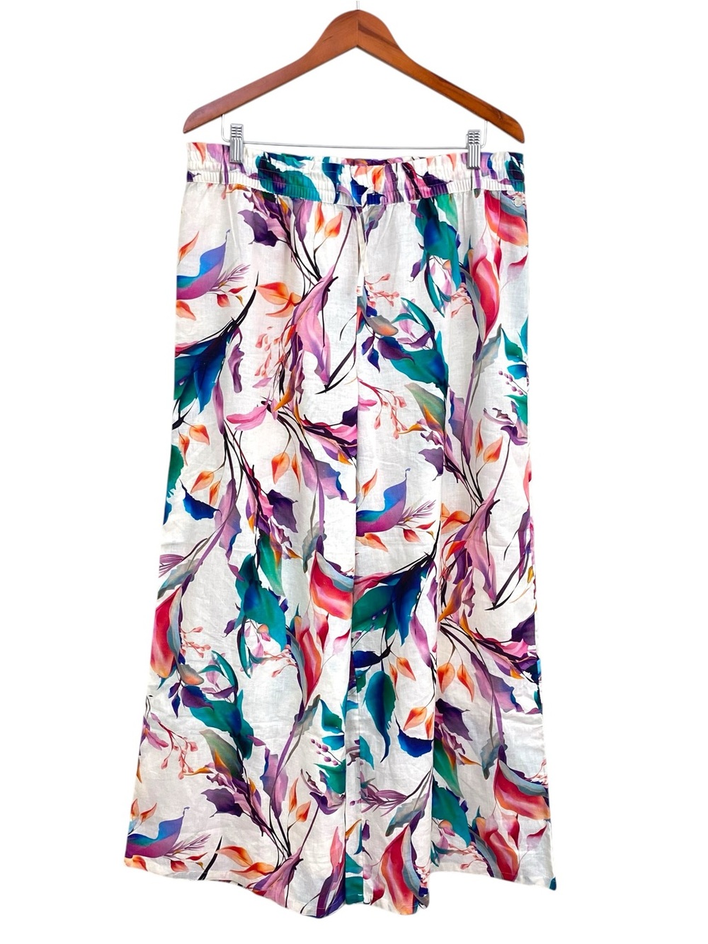 Calia Floral Linen Blend Wide Leg Pants - Tropical Palazzo-Size XL - Picture 3 of 10